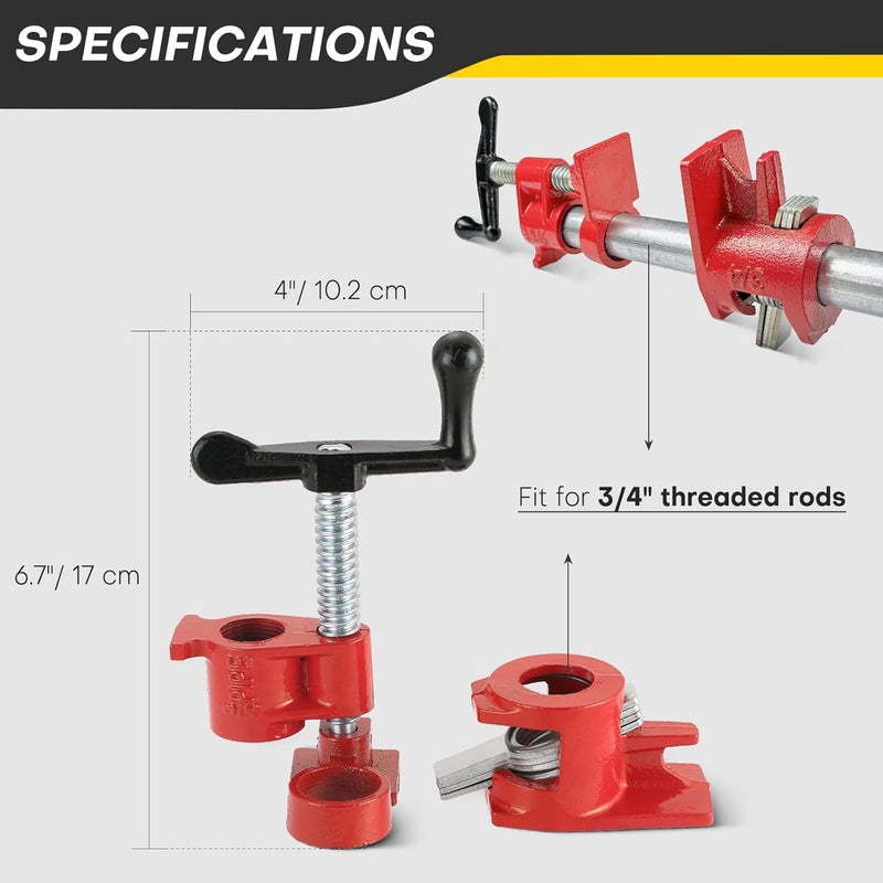 Acymner Wood Gluing Pipe Clamp Set | 3/4" Heavy Duty Woodworking Cast Iron Pipe Clamps Quick Release Pipe Wood Clamps (4 Pack, 3/4") - Image 2